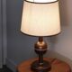 Lampe marron et dorée en métal, abat jour beige, années 70