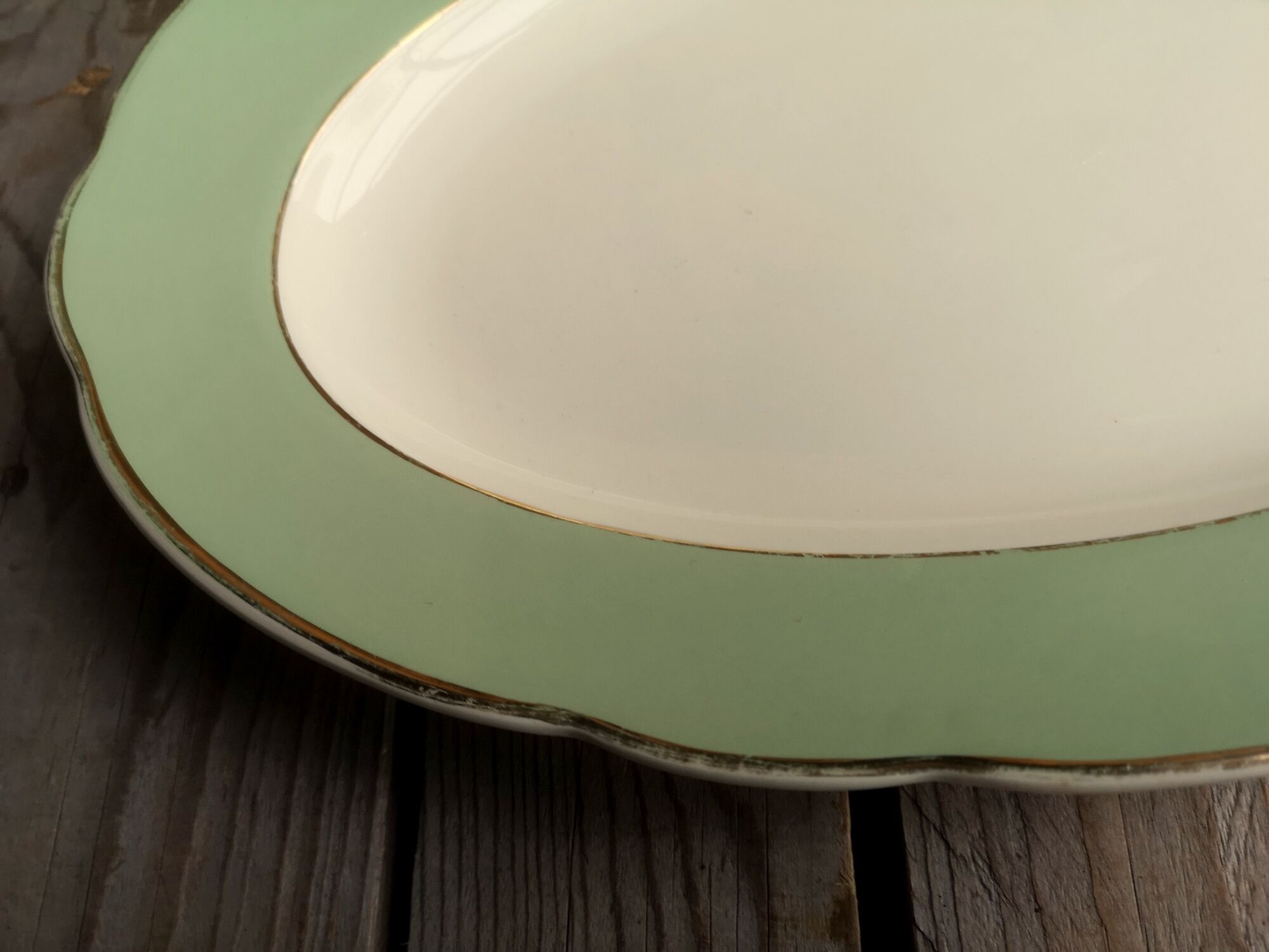 Oval Ceramics Plate Villeroy Boch Green Edge Mint and Gold