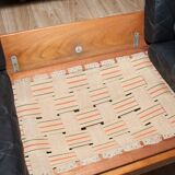 Black sofa 3 places leather and teak by Ole Wanscher for France & Søn