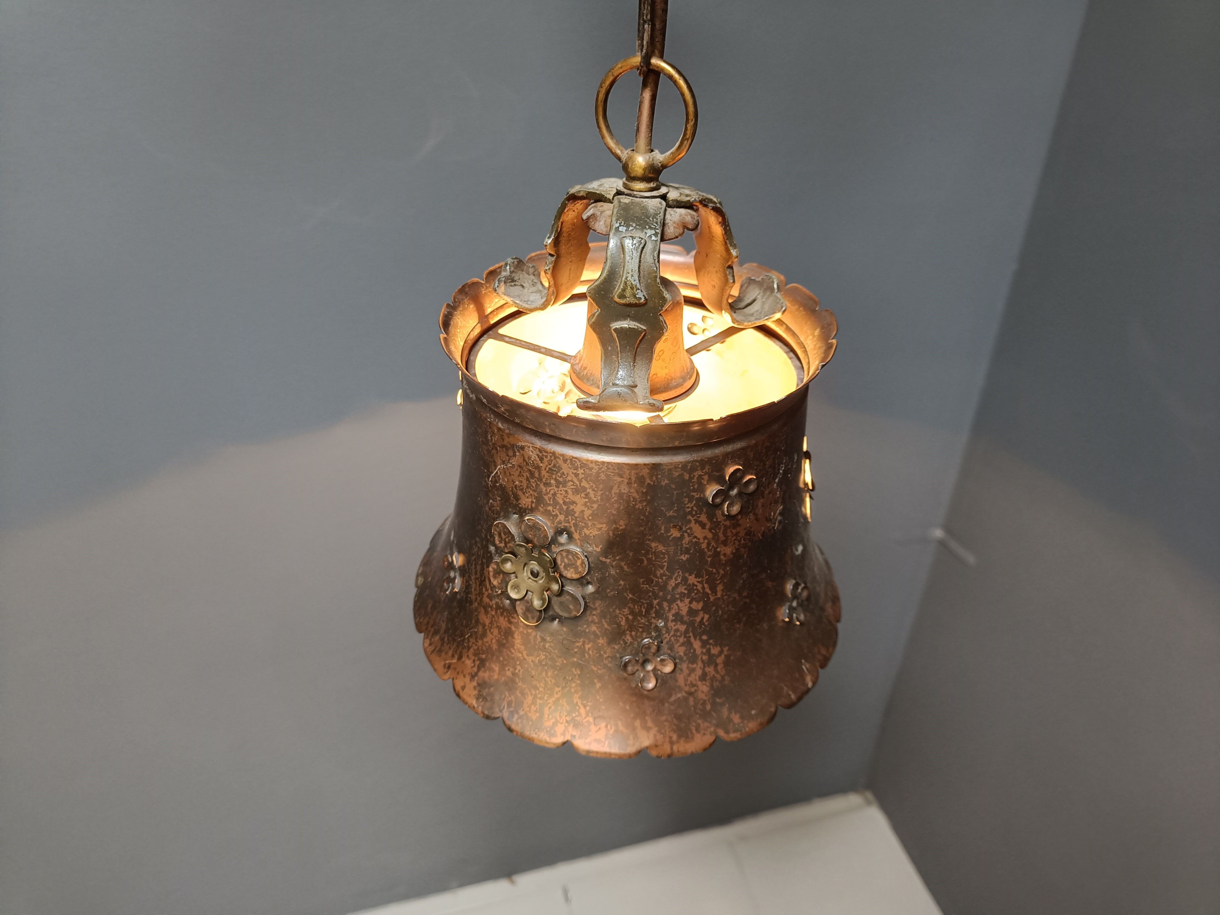Brutalist copper pendant light, 1970s