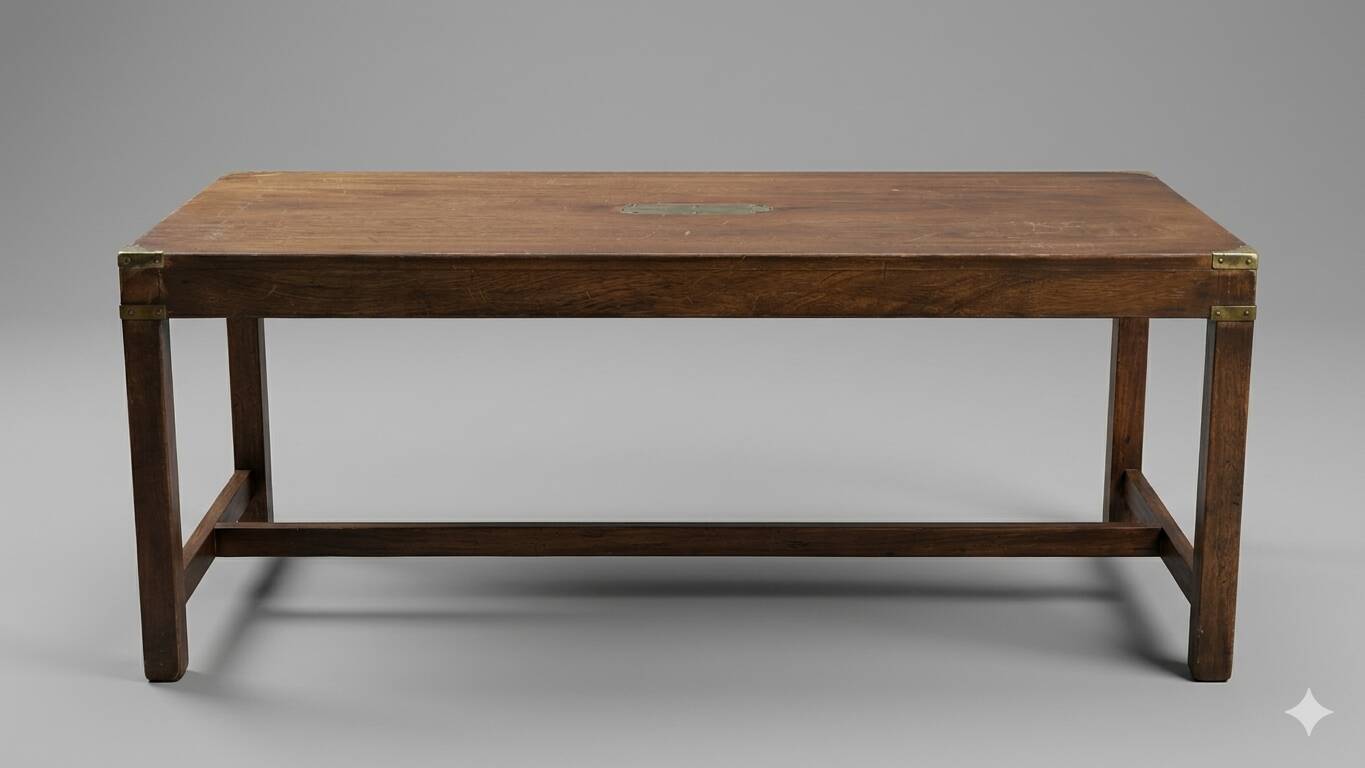 Large Antique Coffee Table – Country Style & Brass – 137cm