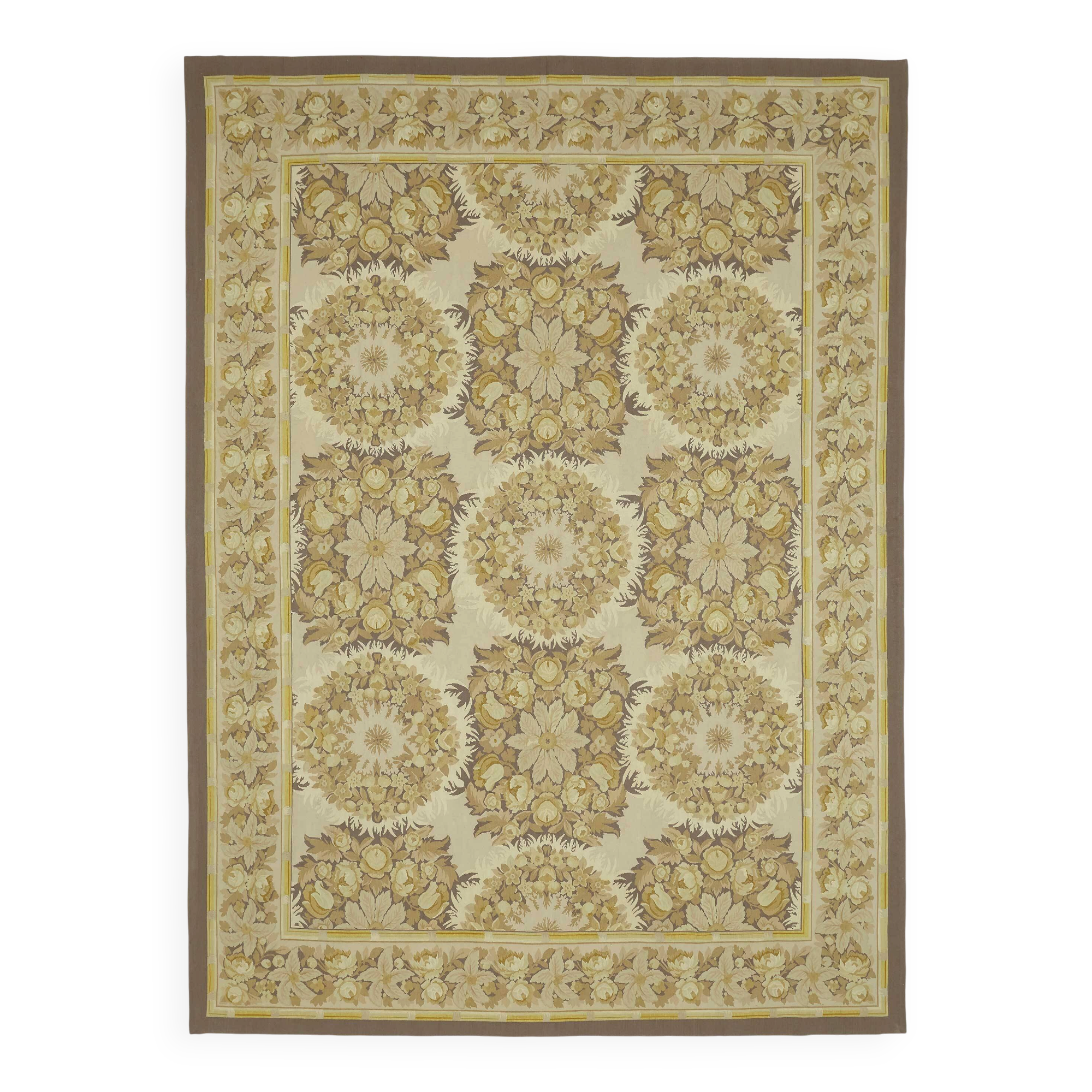 Handmade European Vintage Aubusson Kilim 270 cm x 370 cm