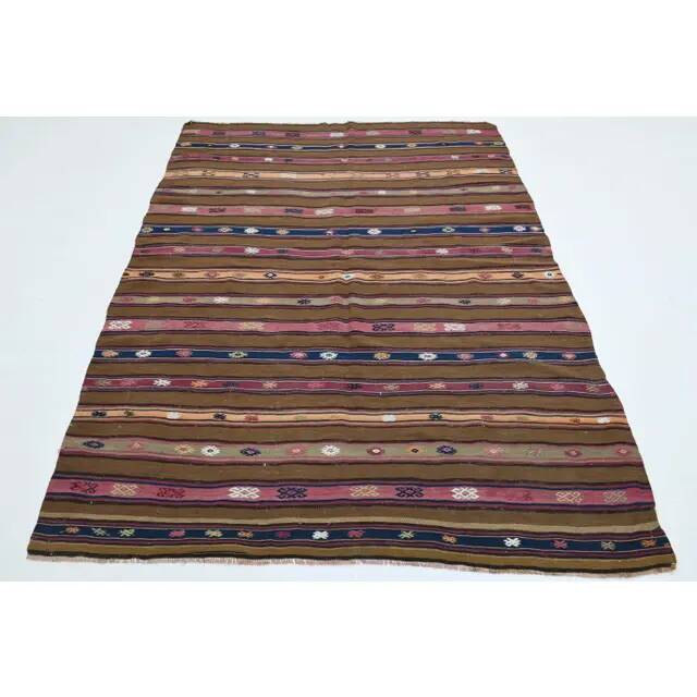 1970s Vintage Turkish Oushak Handmade Wool Cotton Brown Area Rug 167x229