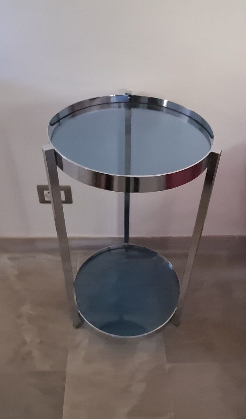 Italian Retro 70’s Chrome and Blue Glass Table