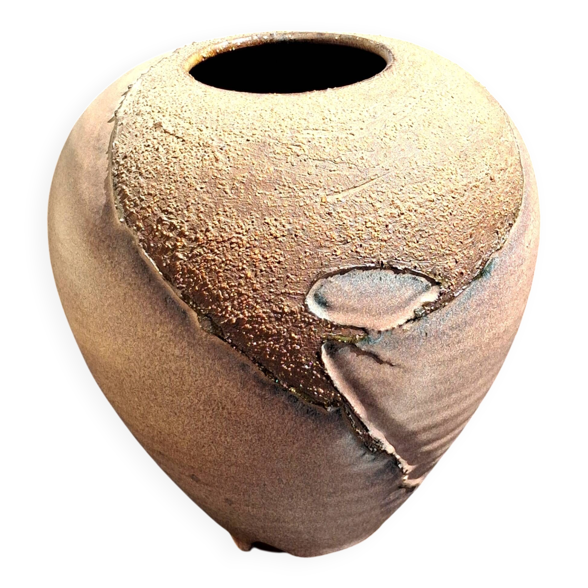 Glazed stoneware vase with a contemporary design, signed to be identified.
