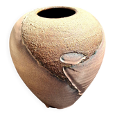 Glazed stoneware vase with a contemporary design, signed to be identified.