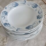 6 soup plates - Tircis model - Antique 82-piece Sarreguemines earthenware dinnerware set