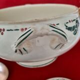 Flat, dessert, hollow plates and tureen in old earthenware