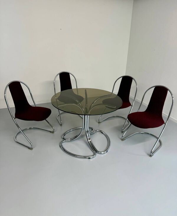 Lot 4 chaises tubulaires design italien design 70 vintage Cantilever