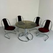 Set of 4 tubular chairs, Italian design, 70s vintage, Cantilever