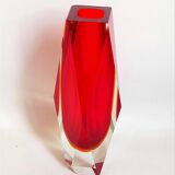 Bright red Murano Sommerso faceted vase 1960s Height 30 cm