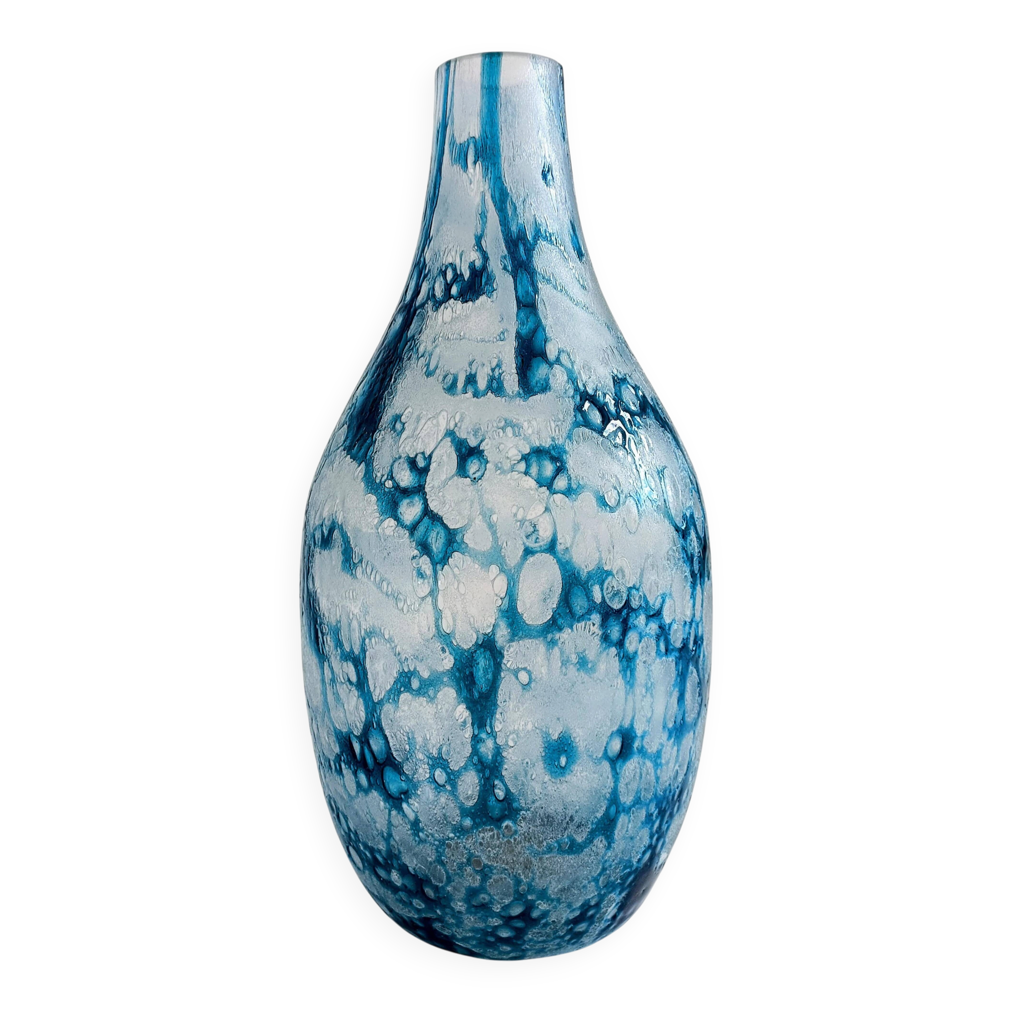 Brutalist Blue and White Reactive Art Glass Vase, Europe, 1970s
