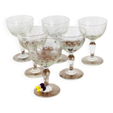 6 19th century guilloche stemmed glasses