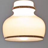 Suspension in white opaline with chrome trim, France circa 1970.