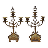 Ancienne paire de chandeliers a 3 branches en laiton