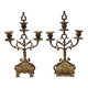 Old pair of 3 branched brass candlesticks