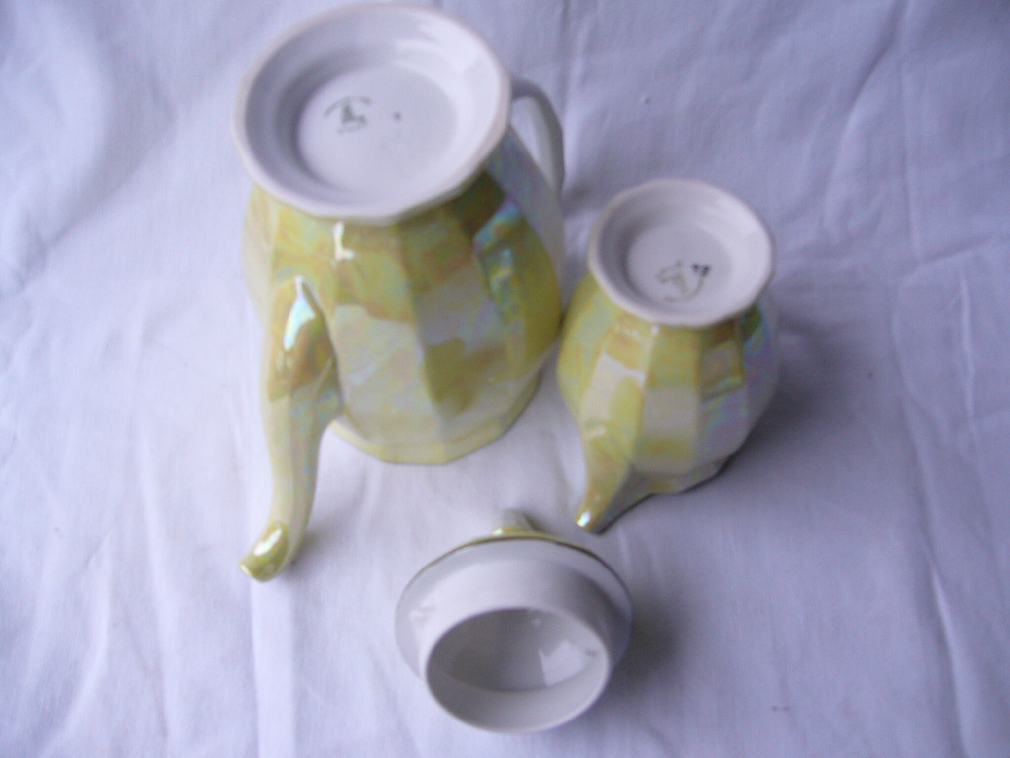 Art Deco style iridescent yellow porcelain coffee service