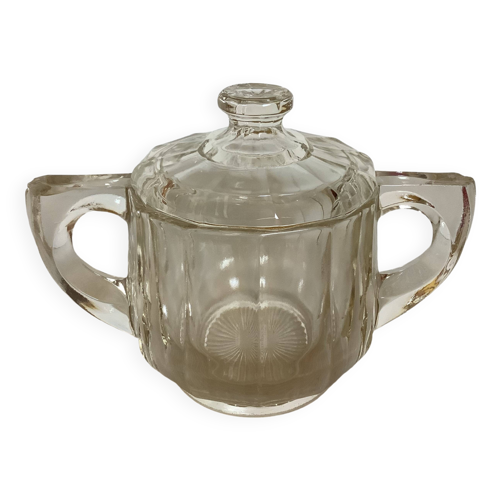 Sucrier Ancien En Verre Moulé – État Parfait, Vintage