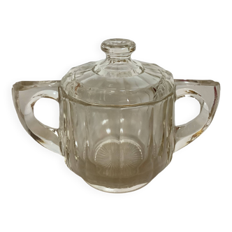 Old faceted molded glass sugar bowl