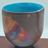 Large raku bowl with metallic iridescence