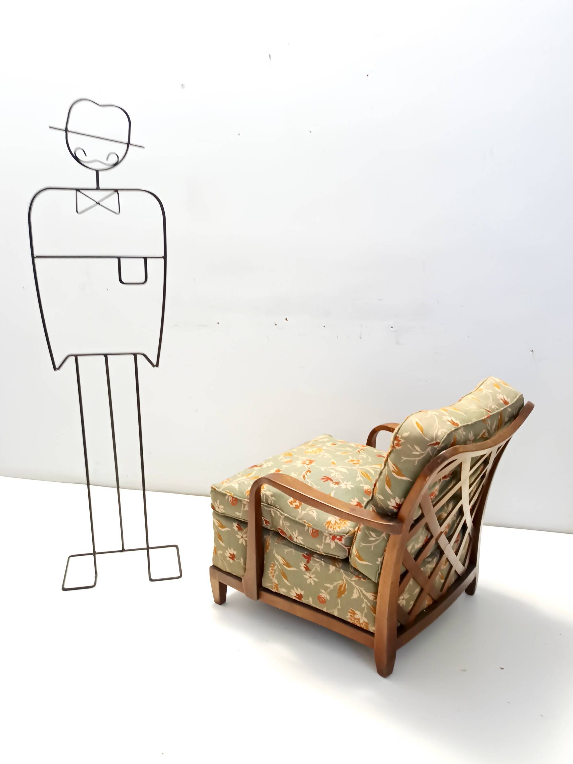 Pair of Olive Green Fabric Armchairs by Paolo Buffa with Walnut Frame