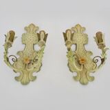 Pair of Italian wall lights in cream-colored sheet metal. 1970s