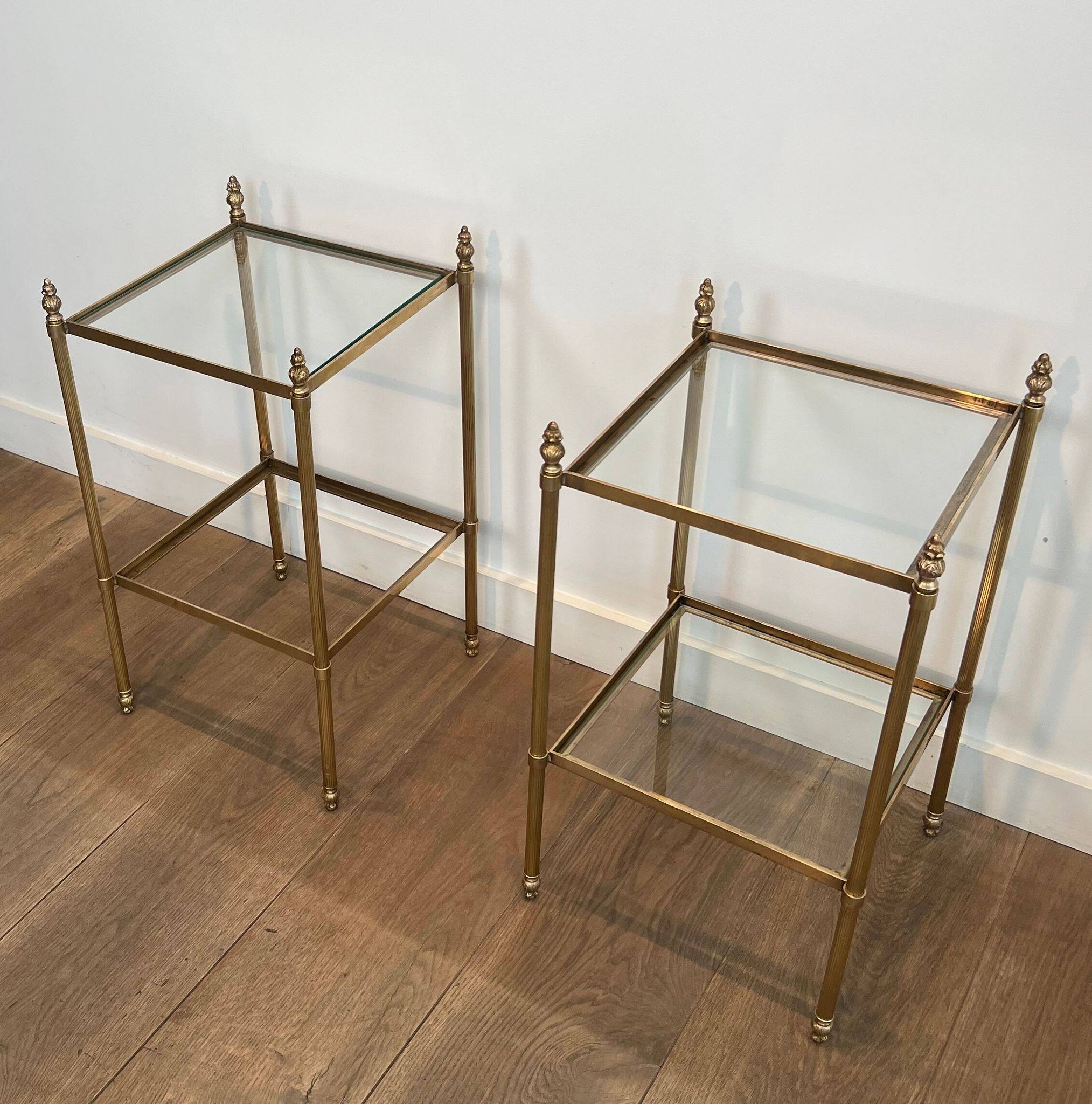 Pair of brass side tables attributed to Maison Jansen