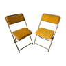 Paire ancienne chaises pliante lafuma métal doré & tissu jaune vintage