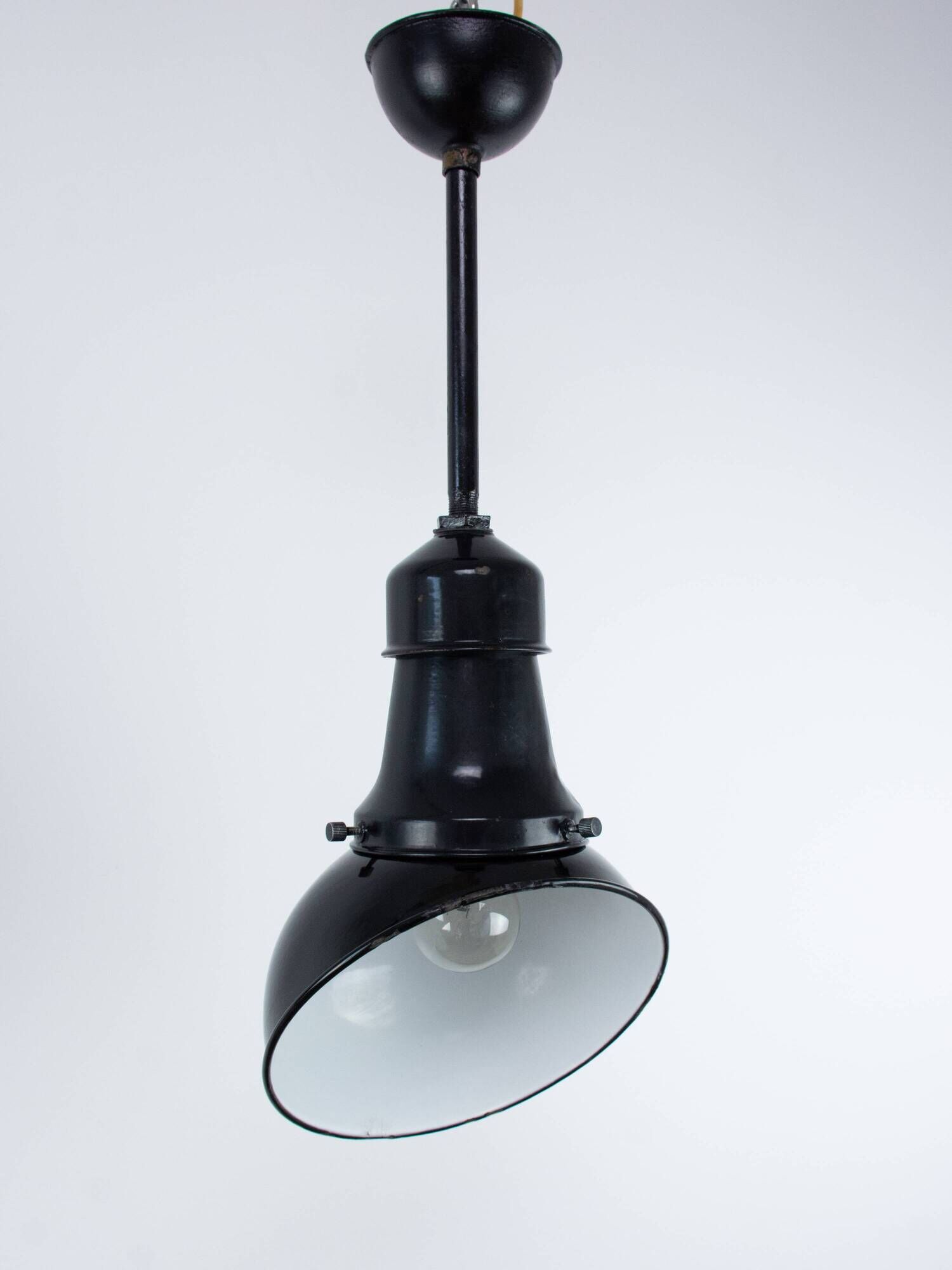 Set Of 2 Vintage Industrial Angled Enamel & Metal Black Lamps