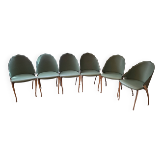 Set of 6 leather chairs by designer Bernard Dequet from the 90s