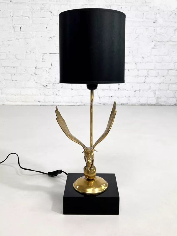 Lampe en laiton sur socle en bois laqué noir