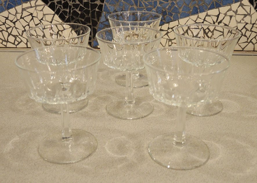 6 old glass champagne glasses
