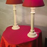 Pair of off-white lacquered wooden lamps 42x20