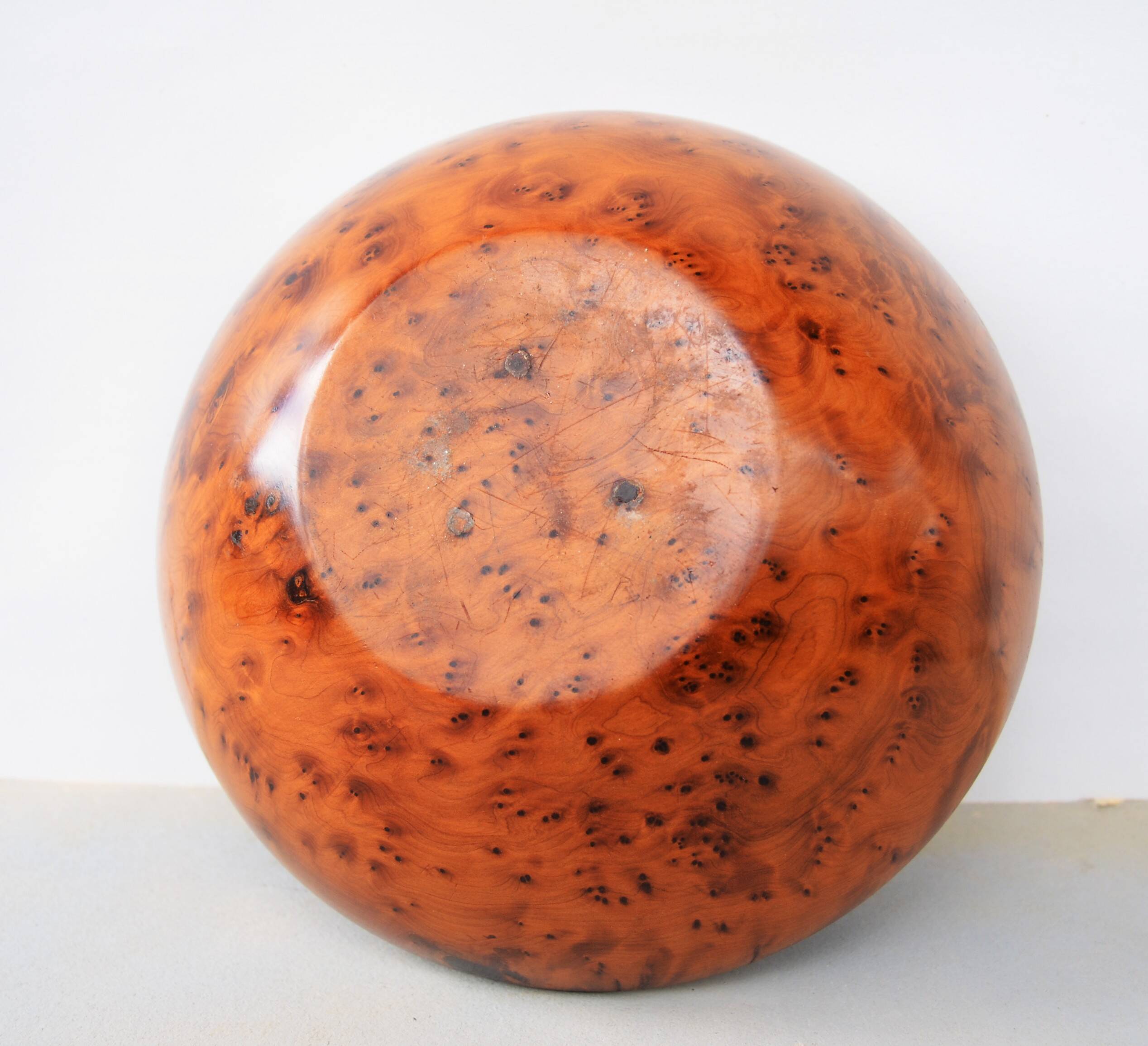 Mid Century Turned Oak Burl Bowl  Centerpiece Bowl