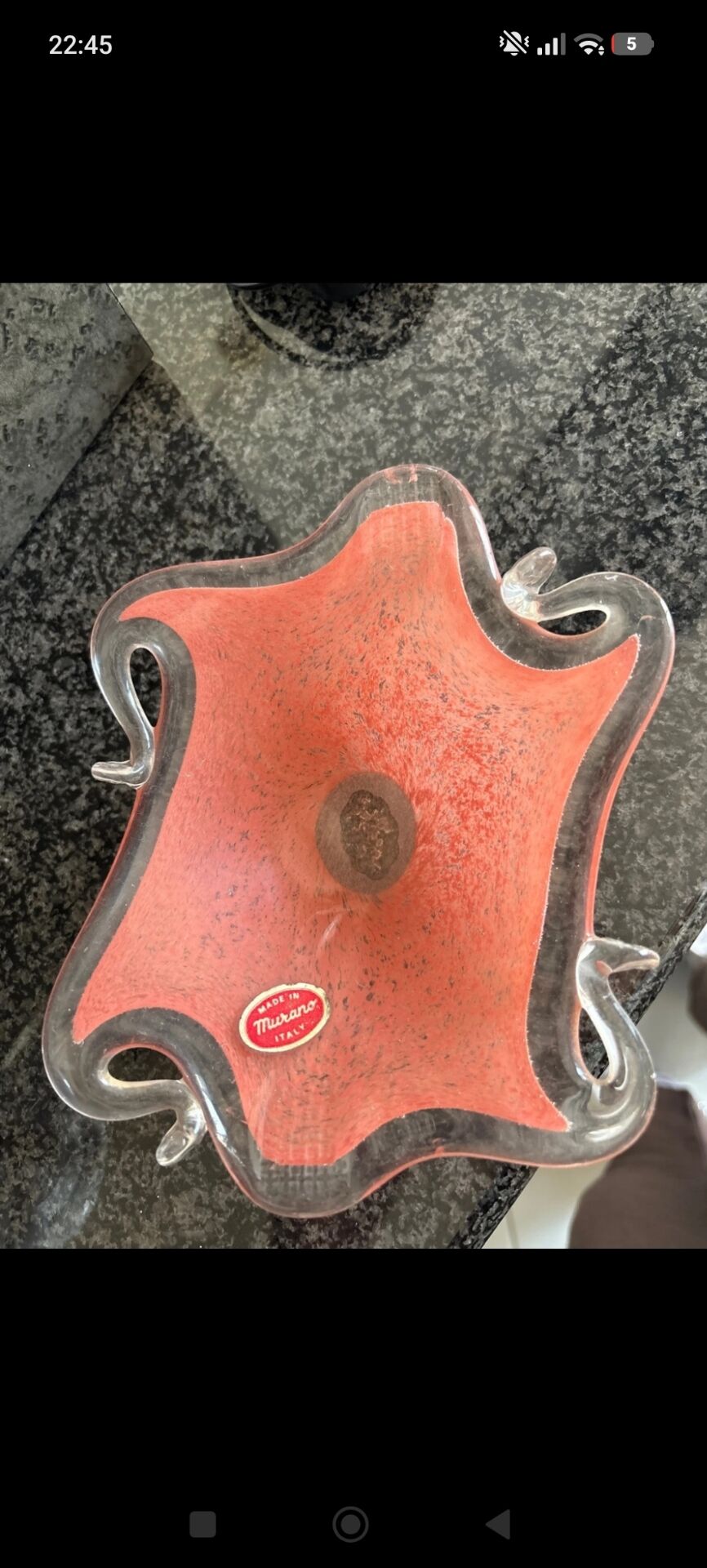 Rare Coupe Vide-Poche Vintage Murano Corail "Space Age" – Étiquette d’