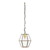 Lampe suspension lanterne style Fontana Arte, laiton et verre facetté, Italie, années 1940