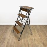 Metal wood and Formica office step stool chair from the 1950s