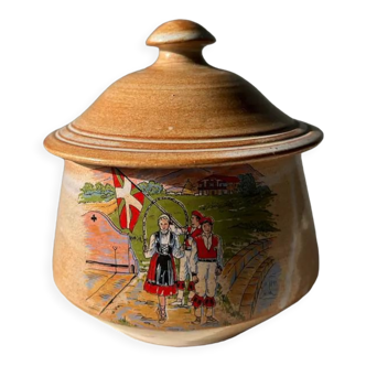 Pot and its stoneware lid with Alpine procession motif