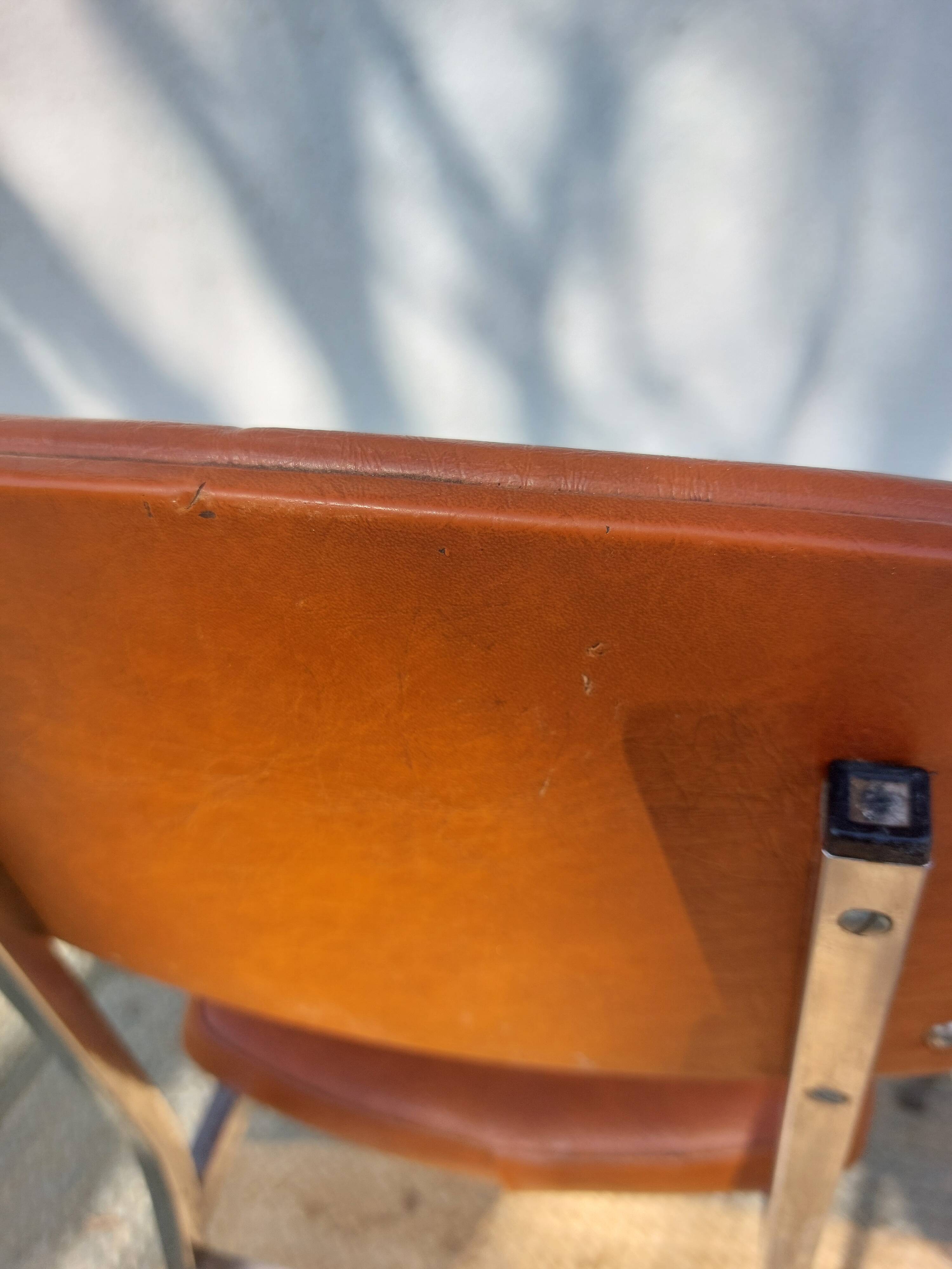 3 stainless steel tube chairs and faux leather, vintage