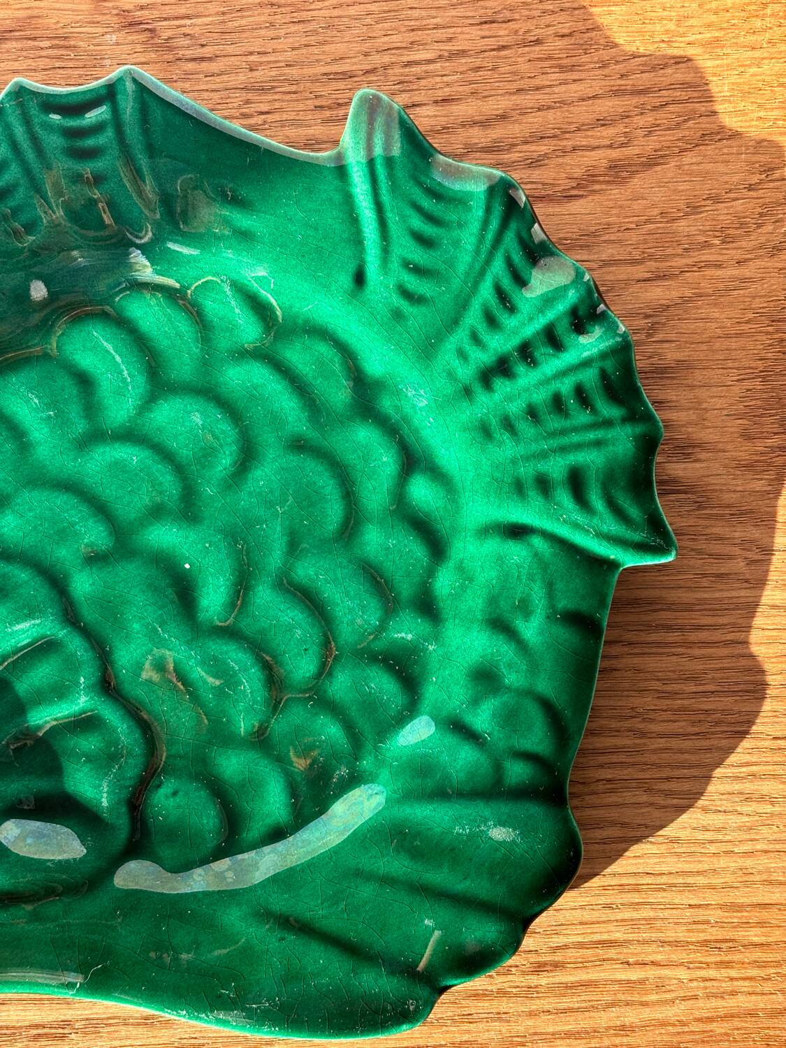 Vintage green fish plate lunetta vallauris