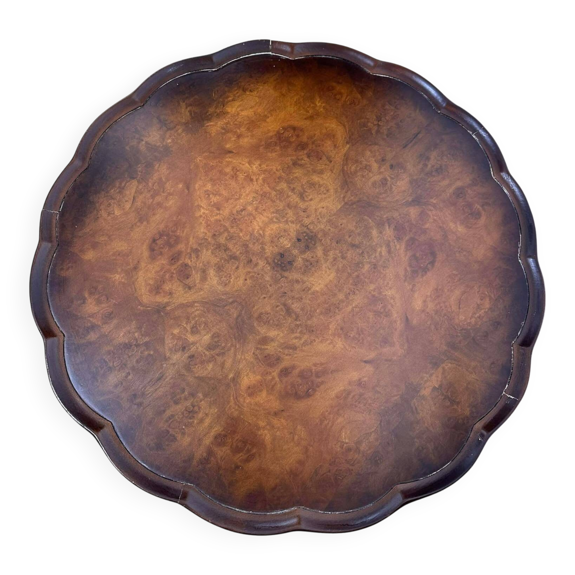Queen Anne Style Burr Walnut Round Coffee Table by Cameo (Circa 1960)