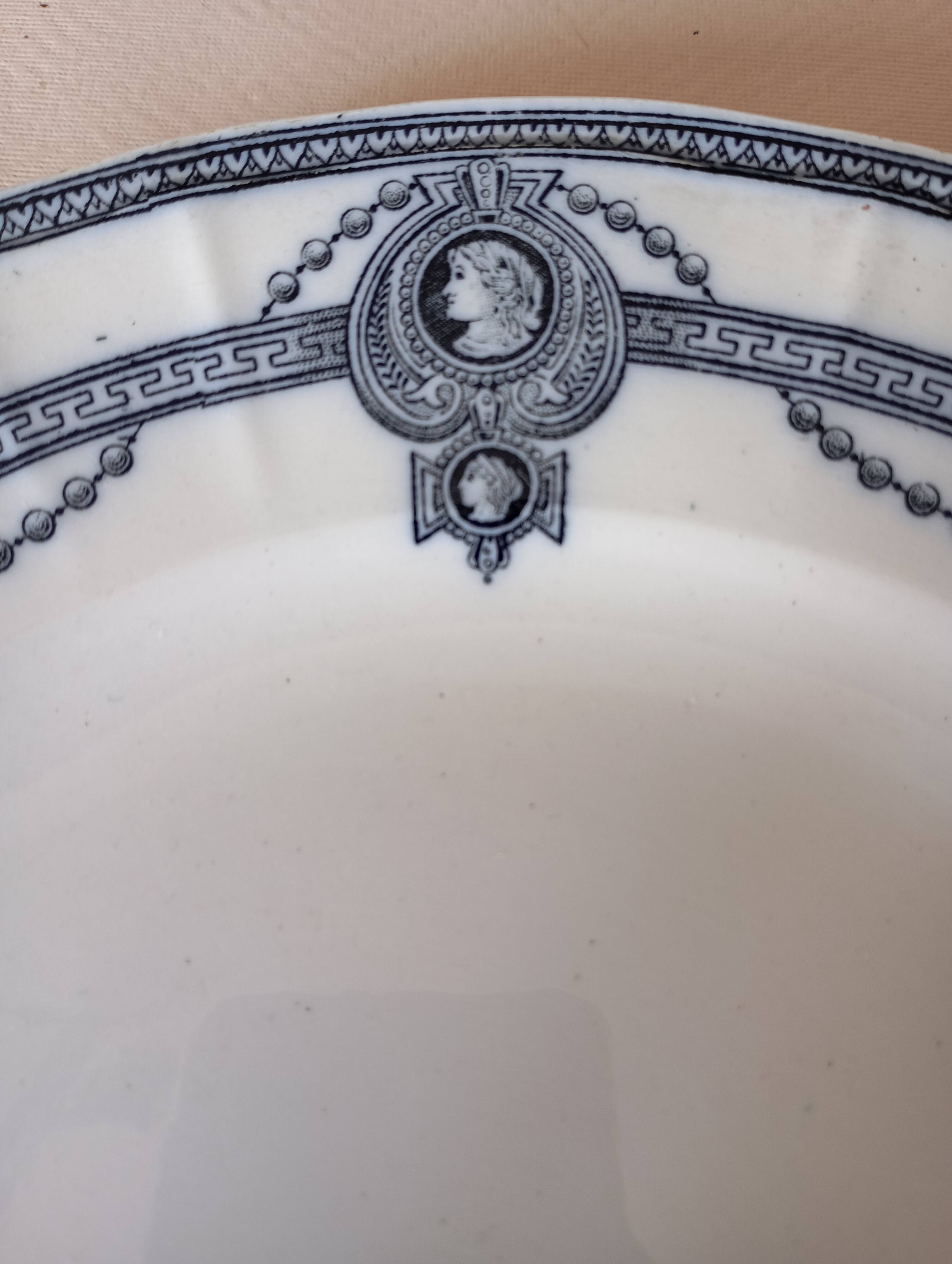 Flat plate in ironstone "Medallion" blue from St Amand and Hamage