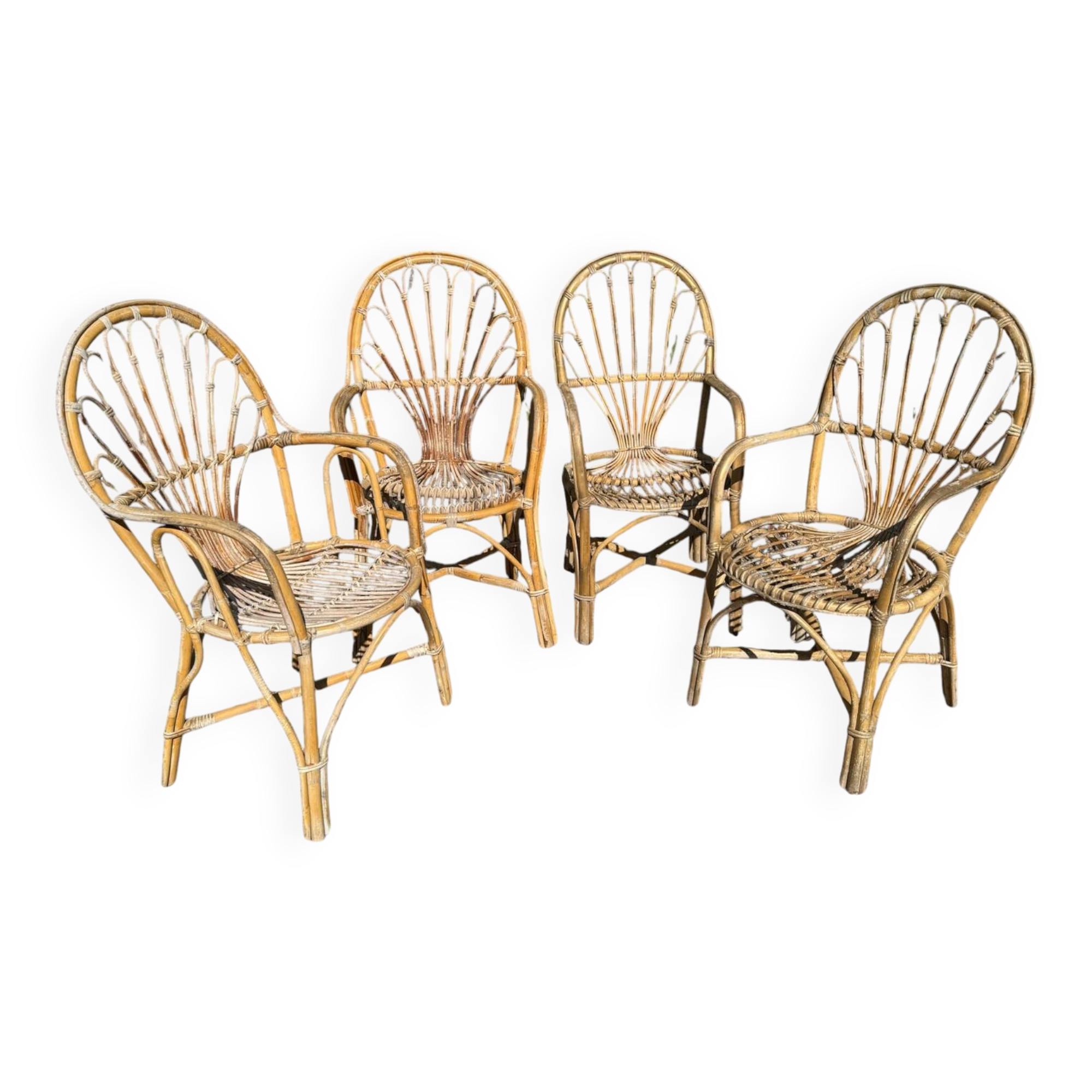 Rattan armchairs from the 70s France, set of 4