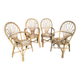 Rattan armchairs from the 70s France, set of 4
