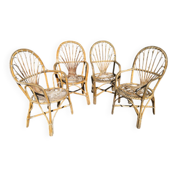 Rattan armchairs from the 70s France, set of 4
