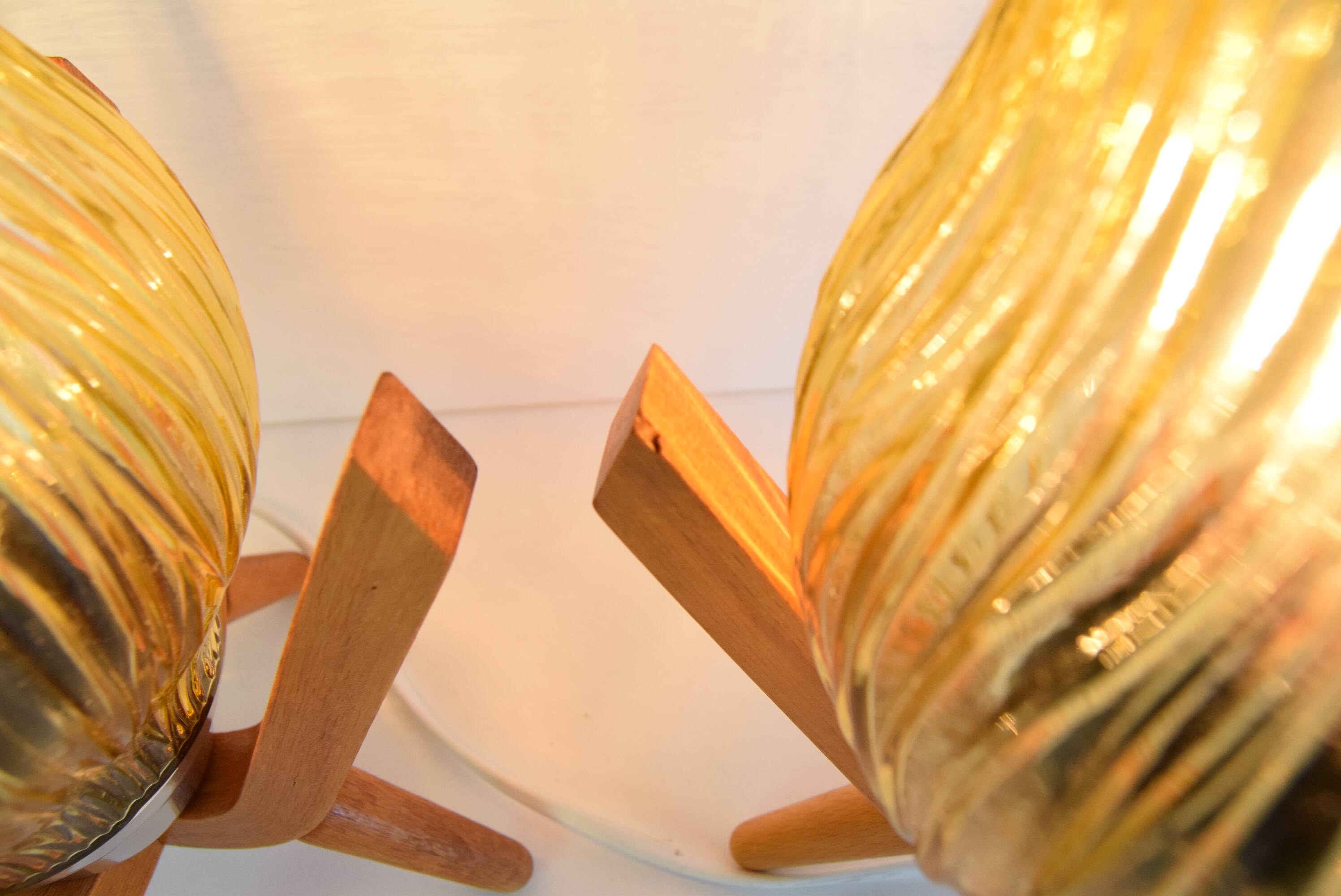 Pair of mid-century Wooden Design Table Lamps, by Dřevo Humpolec, 1970's.