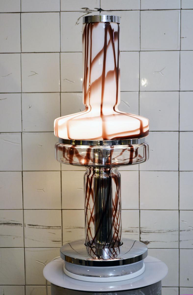 Lampe en verre soufflé et laiton chromé par Angelo Brotto pour Esperia, 1970