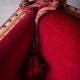 Knole Vintage Canapé in Red Velvet with Floral Cushions, 1950s