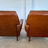 Vintage retro danish mid-century svend skipper club chairs in cognac leathe