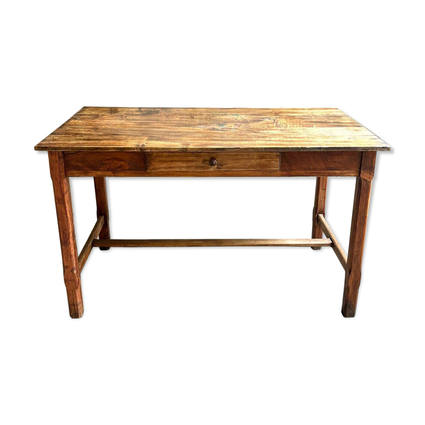 Table de ferme en bois foncé 1 tiroir